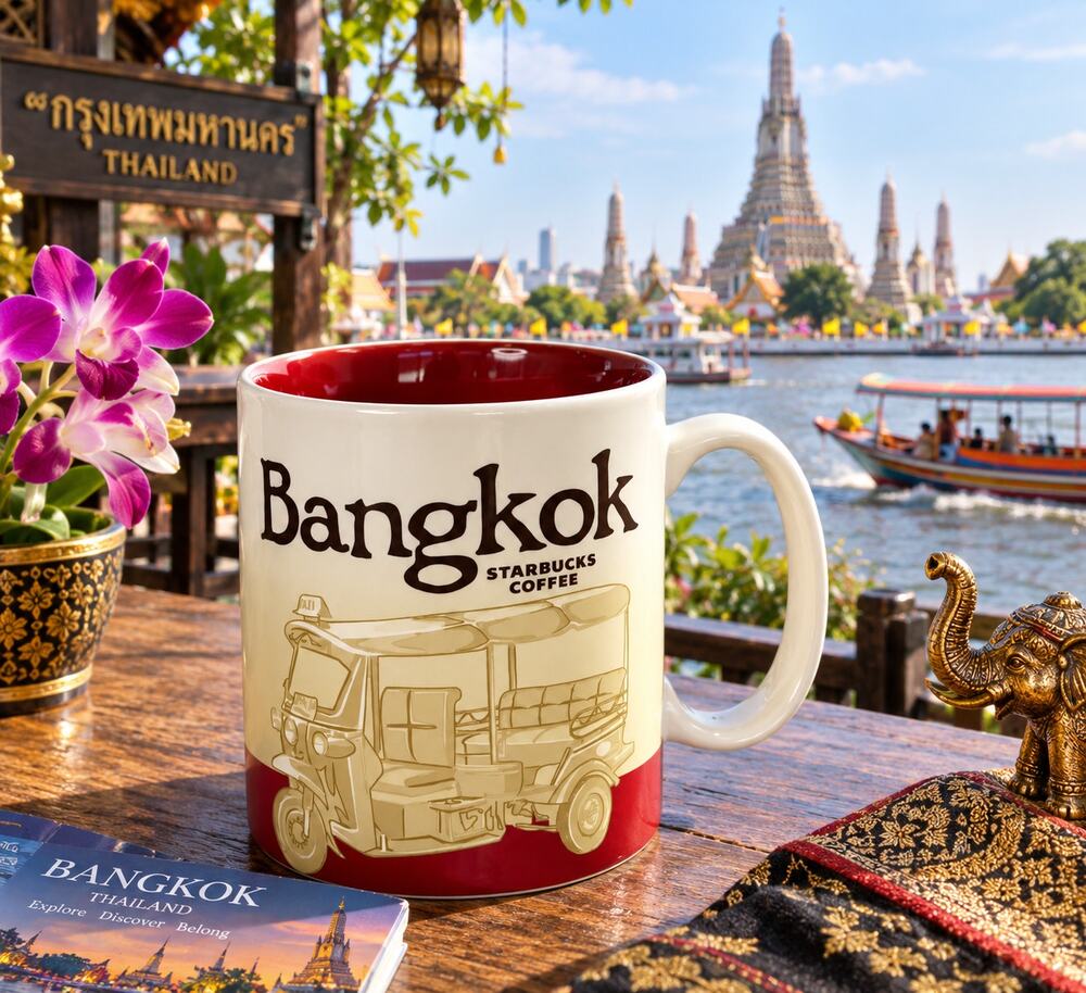 Starbucks Bangkok Thailand Global Icon 16 Oz Tuk Tuk Collector Coffee Mug